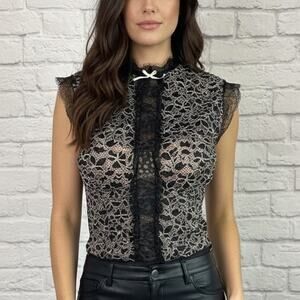 Victoria's Secret Black Lace Corset Style Blouse with Open Back & Built-in Bra